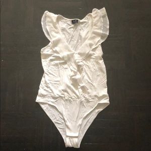 Cute white Bardot bodysuit with shoulder detail